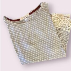 NEW Rewind Womens Top, Gray & White Strip‎ With Lace, Size XL